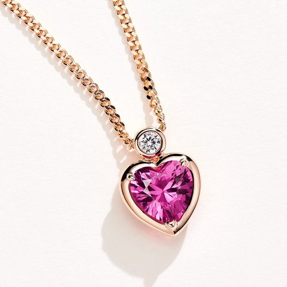 Sterling Silver Heart Shape Gemstone Pendant Necklace - Balmas Jewelry
