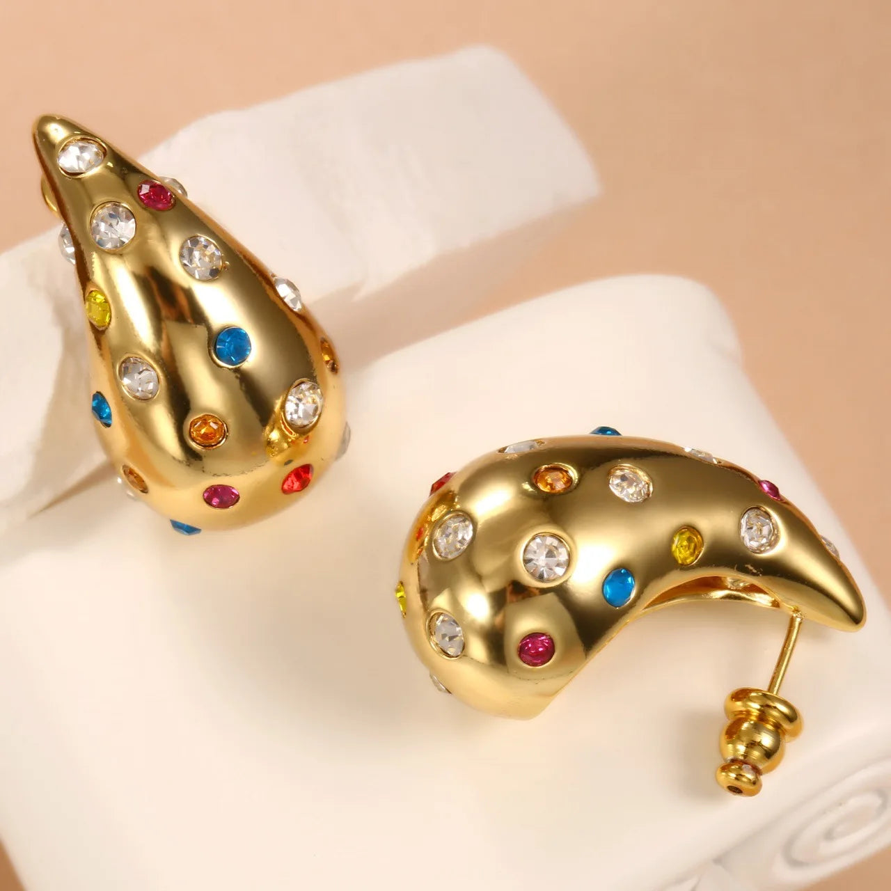 Fashionable Gold Thick Tear Drop Earrings - Balmas Jewelry