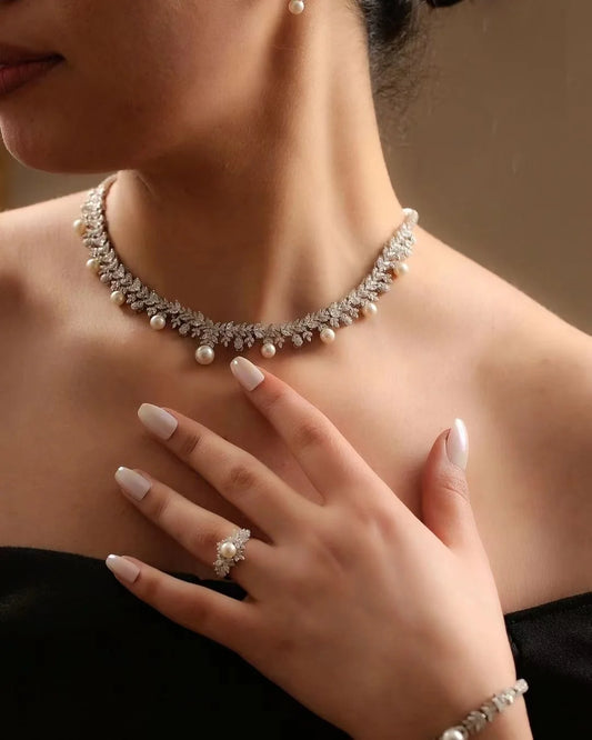 Elegant 4-Piece Cubic Zirconia & Pearl Jewelry Set