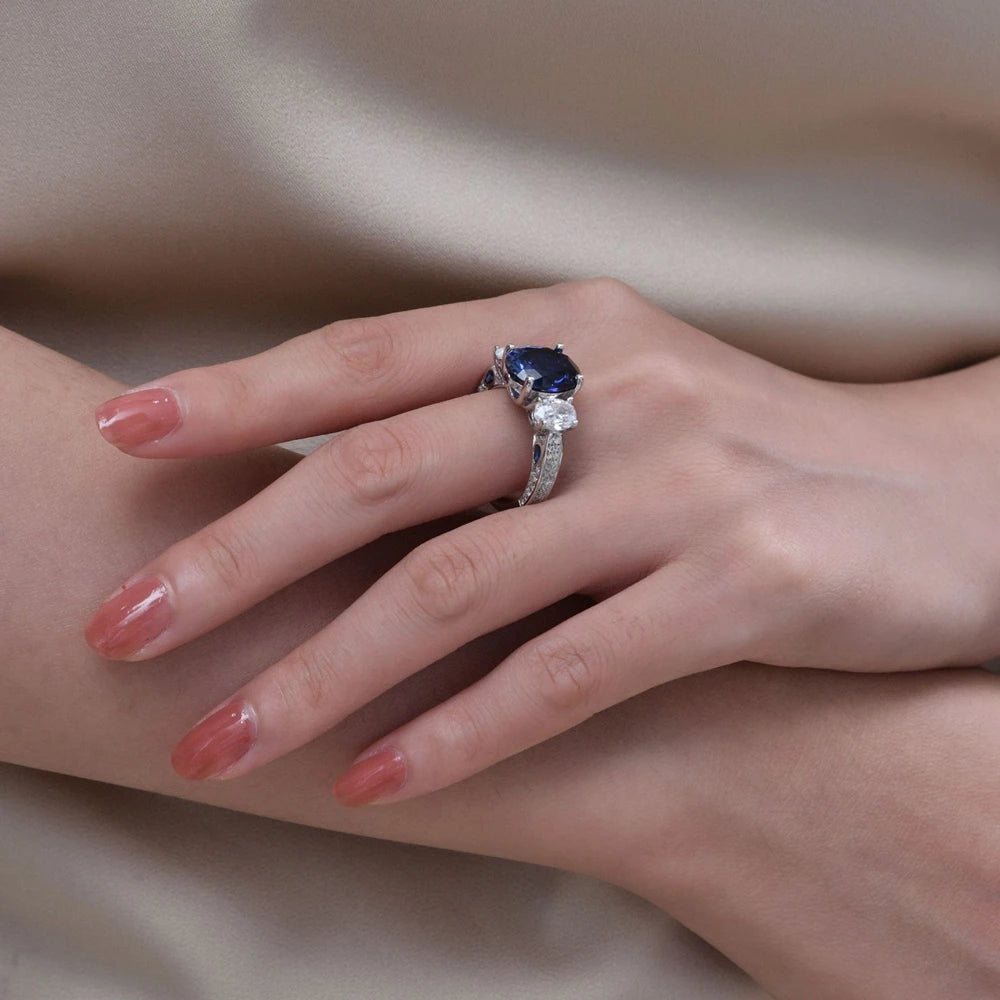 Sterling Silver Oval Sapphire Ring - Balmas Jewelry