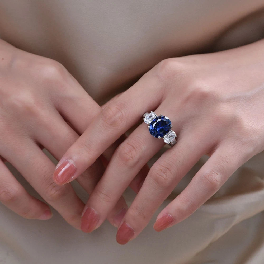 Sterling Silver Oval Sapphire Ring - Balmas Jewelry