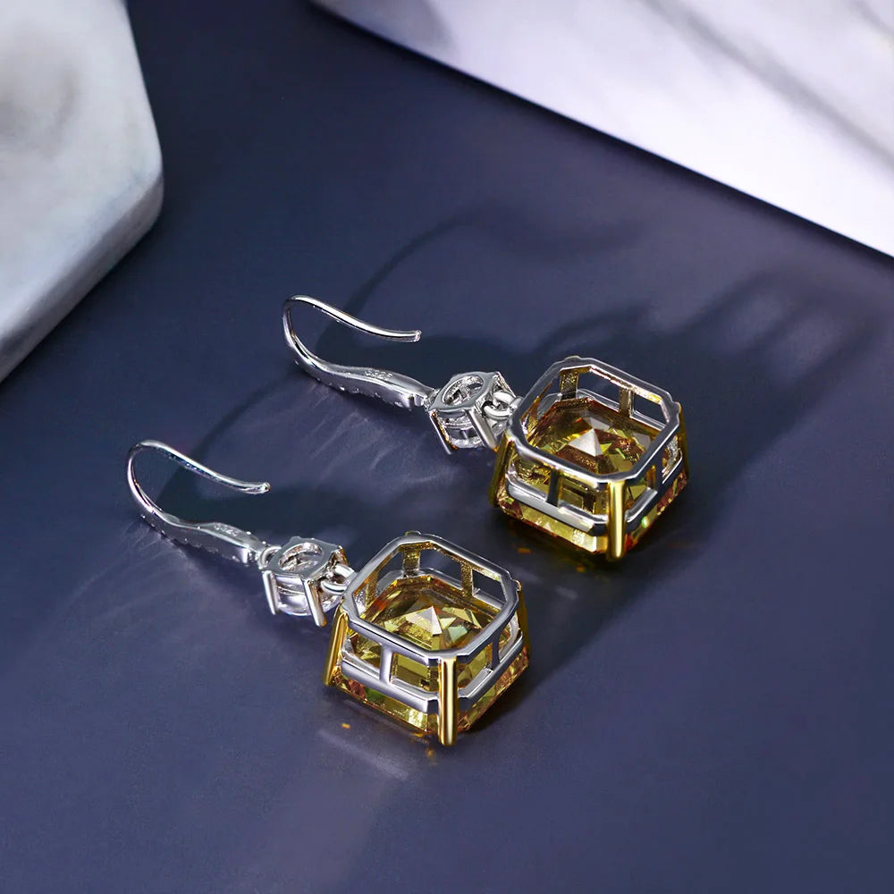 Asscher Cut Gemstone Drop Earrings - Balmas Jewelry