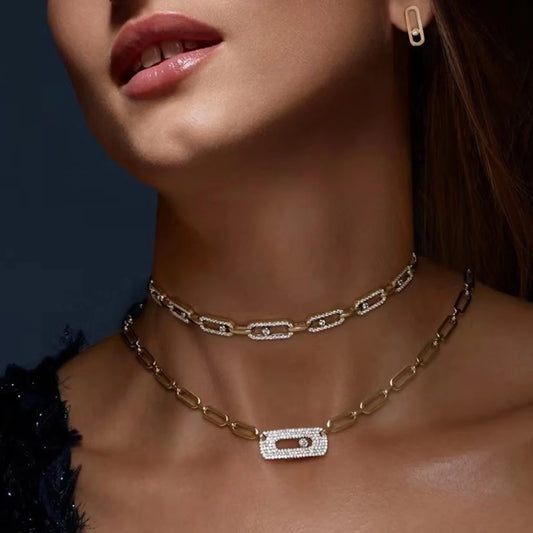 Fashion Micro Pave CZ Pin Link Chain Choker Necklace for Women