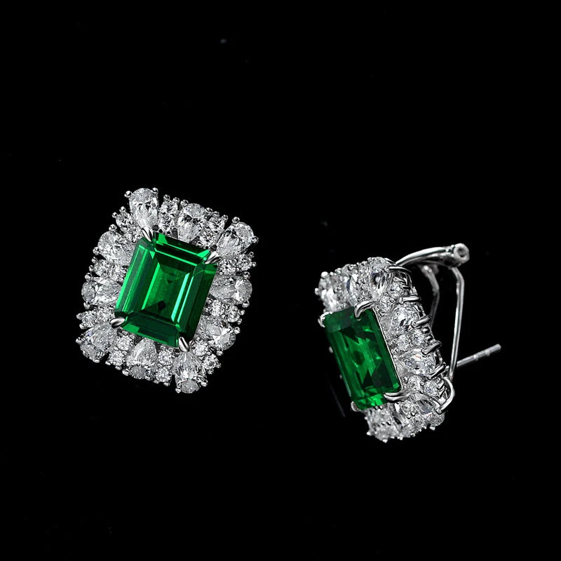 Emerald Sparkling Diamond Stud Earrings - Balmas Jewelry