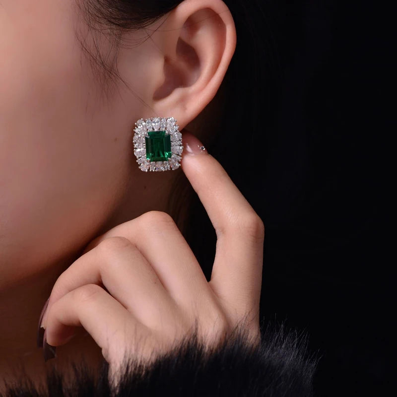 Emerald Sparkling Diamond Stud Earrings - Balmas Jewelry