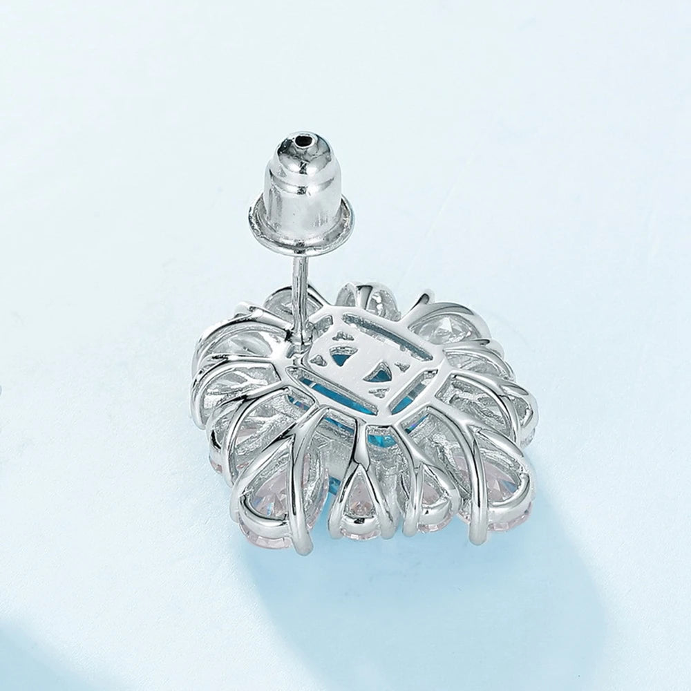 Sterling Silver Crushed Ice Cut Sapphire Stud Earrings - Balmas Jewelry