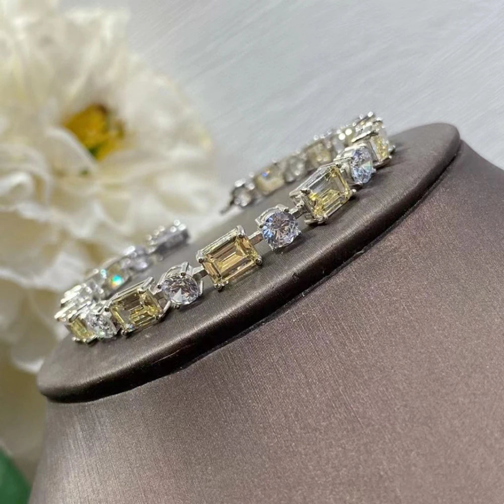 Sterling Silver Round Emerald Moissanite Bracelet - Balmas Jewelry