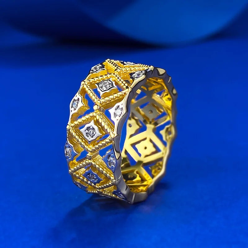 French Hollow Geometric Lace Full Diamond Ring - Balmas Jewelry