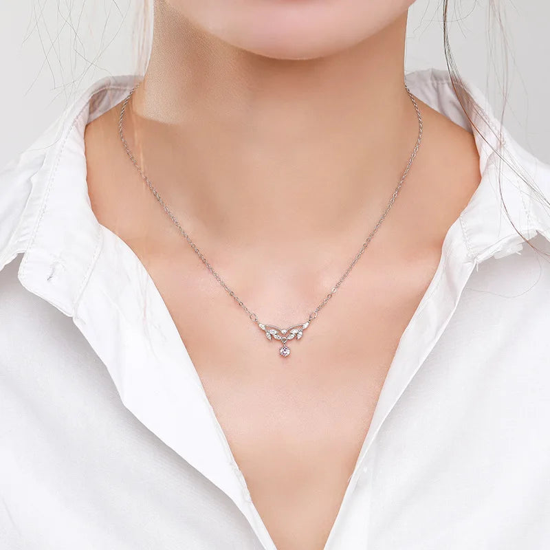 Korean Romantic Water Drop Pink Zircon Necklace - Balmas Jewelry