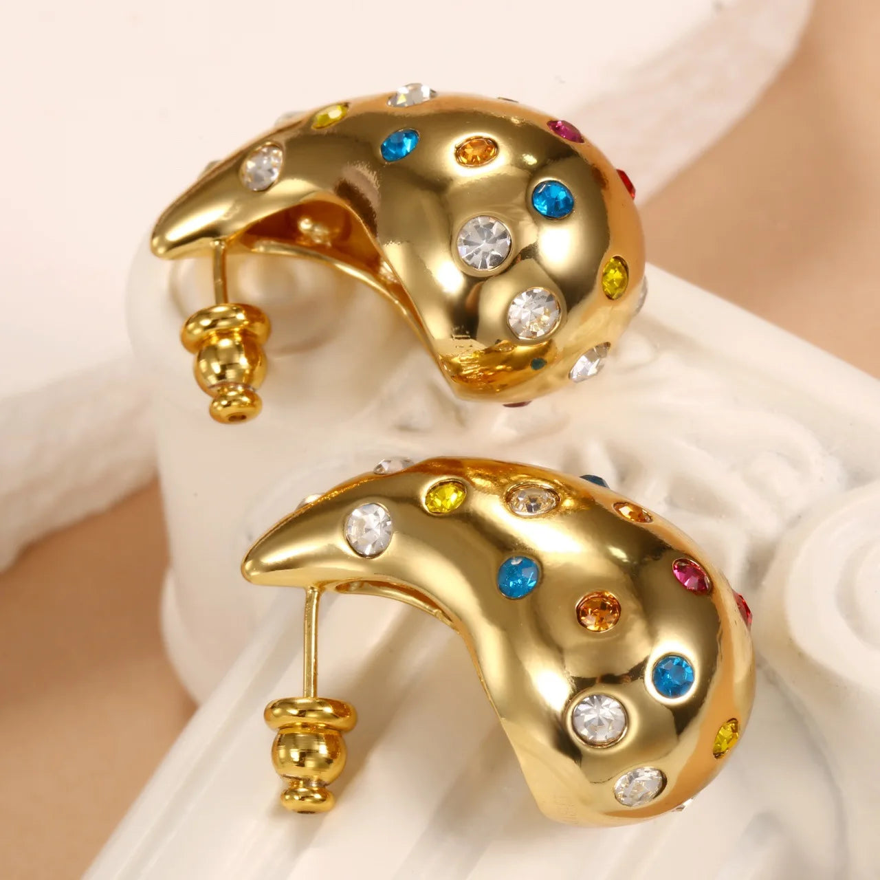 Fashionable Gold Thick Tear Drop Earrings - Balmas Jewelry