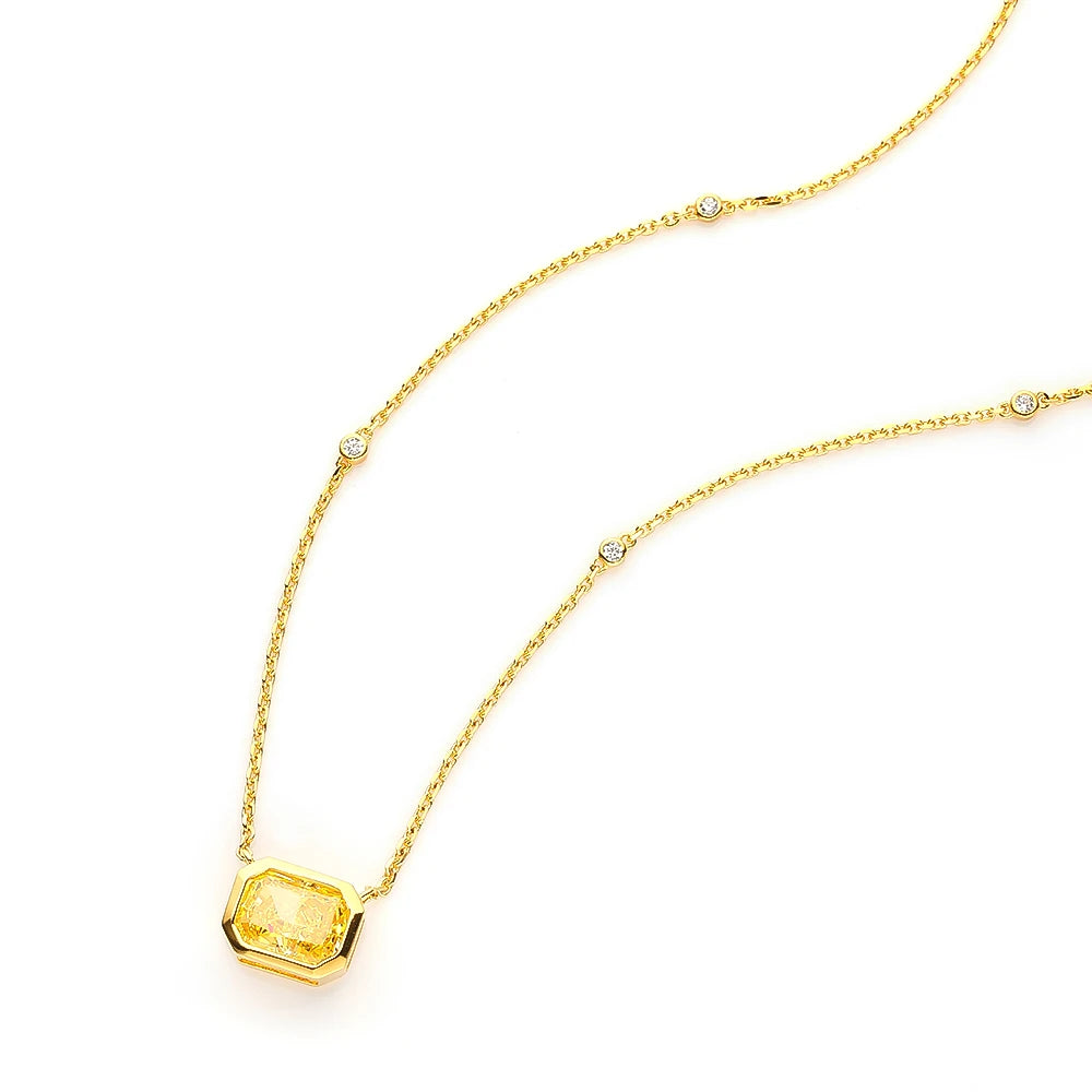 Pink Yellow Rectangular High Carbon Diamond Necklace - Balmas Jewelry