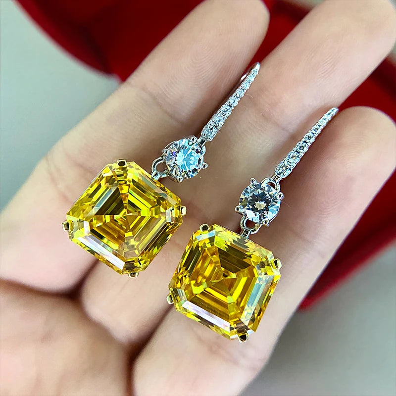 Asscher Cut Gemstone Drop Earrings - Balmas Jewelry