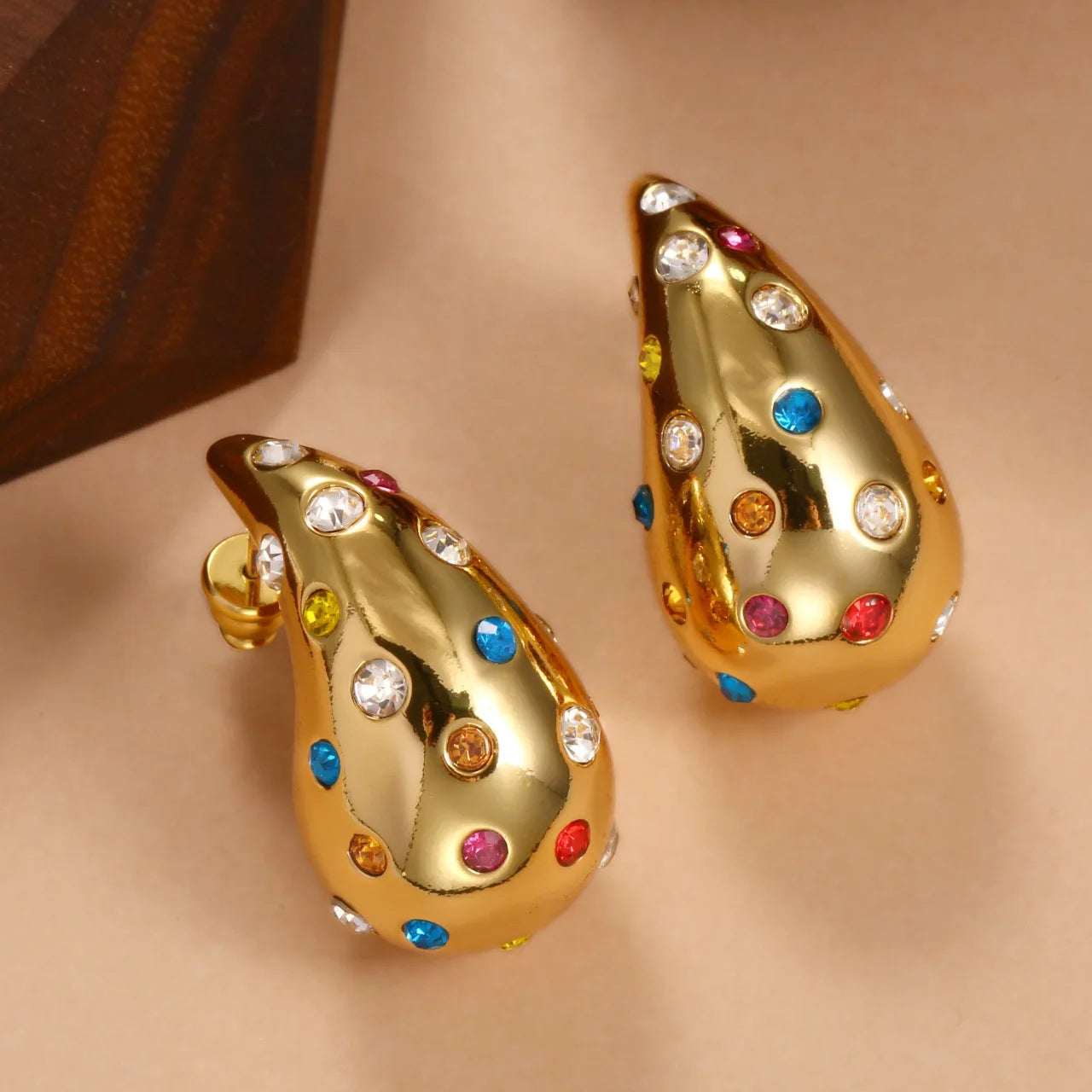 Fashionable Gold Thick Tear Drop Earrings - Balmas Jewelry