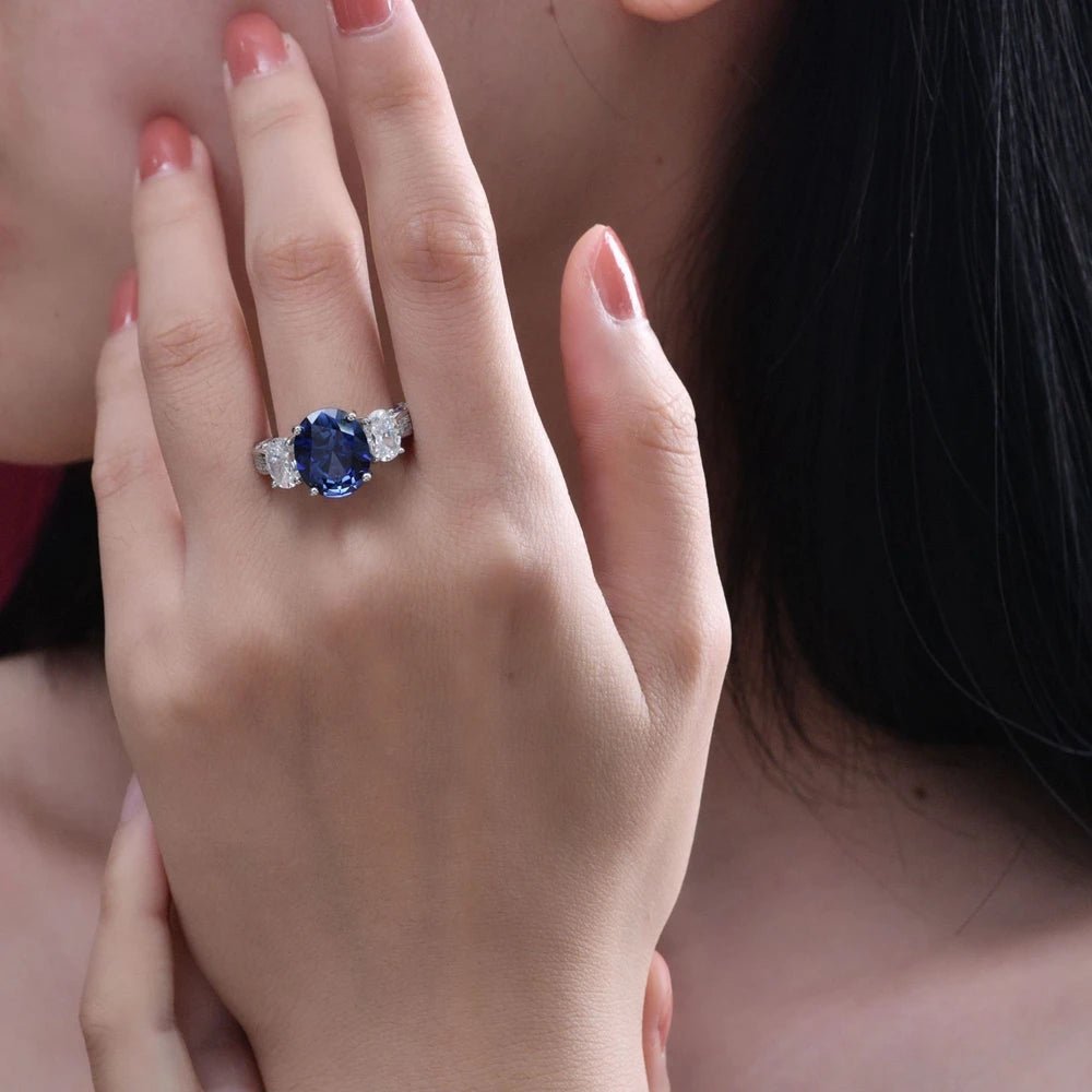 Sterling Silver Oval Sapphire Ring - Balmas Jewelry