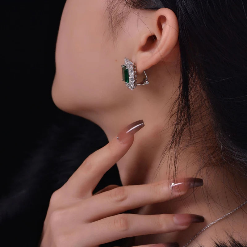 Emerald Sparkling Diamond Stud Earrings - Balmas Jewelry