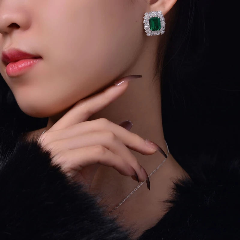 Emerald Sparkling Diamond Stud Earrings - Balmas Jewelry