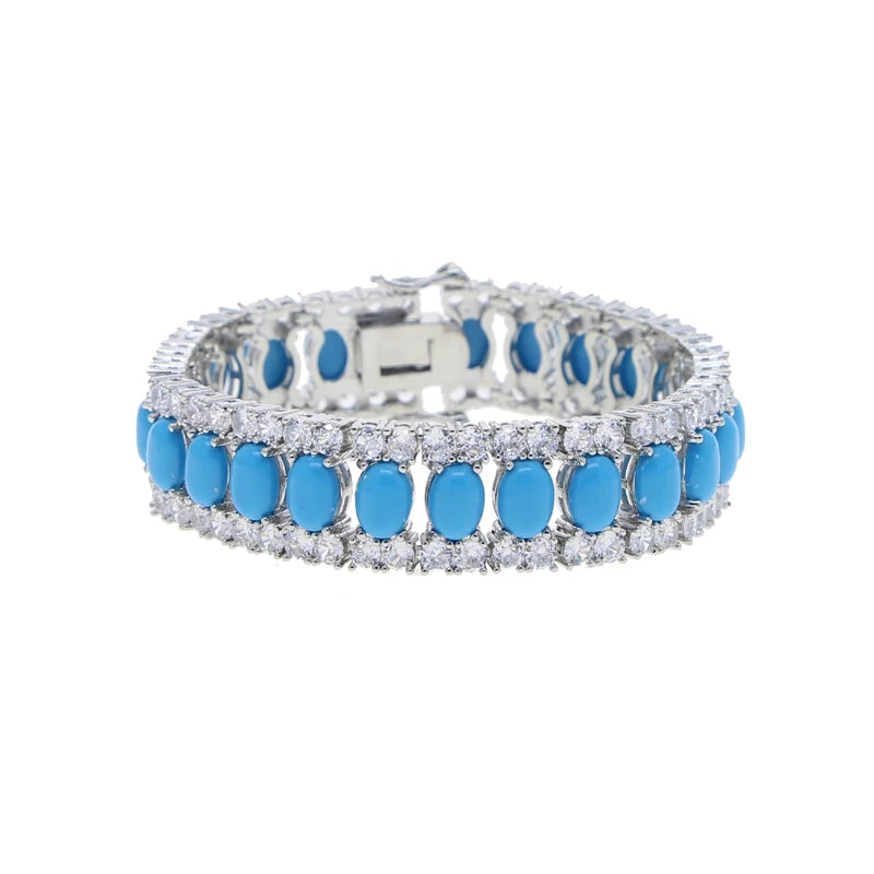 Geometric Oval Blue Turquoise Tennis Bracelet