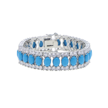 Geometric Oval Blue Turquoise Tennis Bracelet