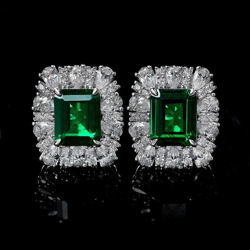 Emerald Sparkling Diamond Stud Earrings - Balmas Jewelry