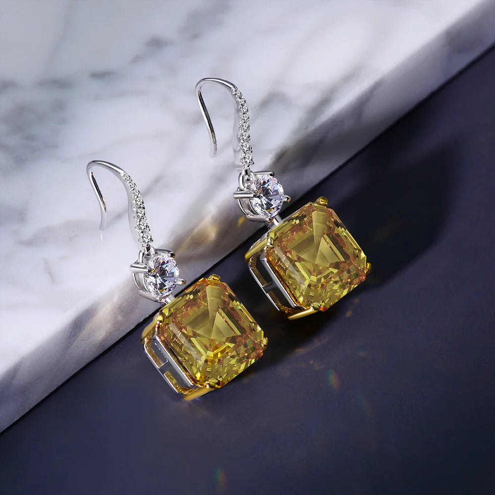Asscher Cut Gemstone Drop Earrings - Balmas Jewelry