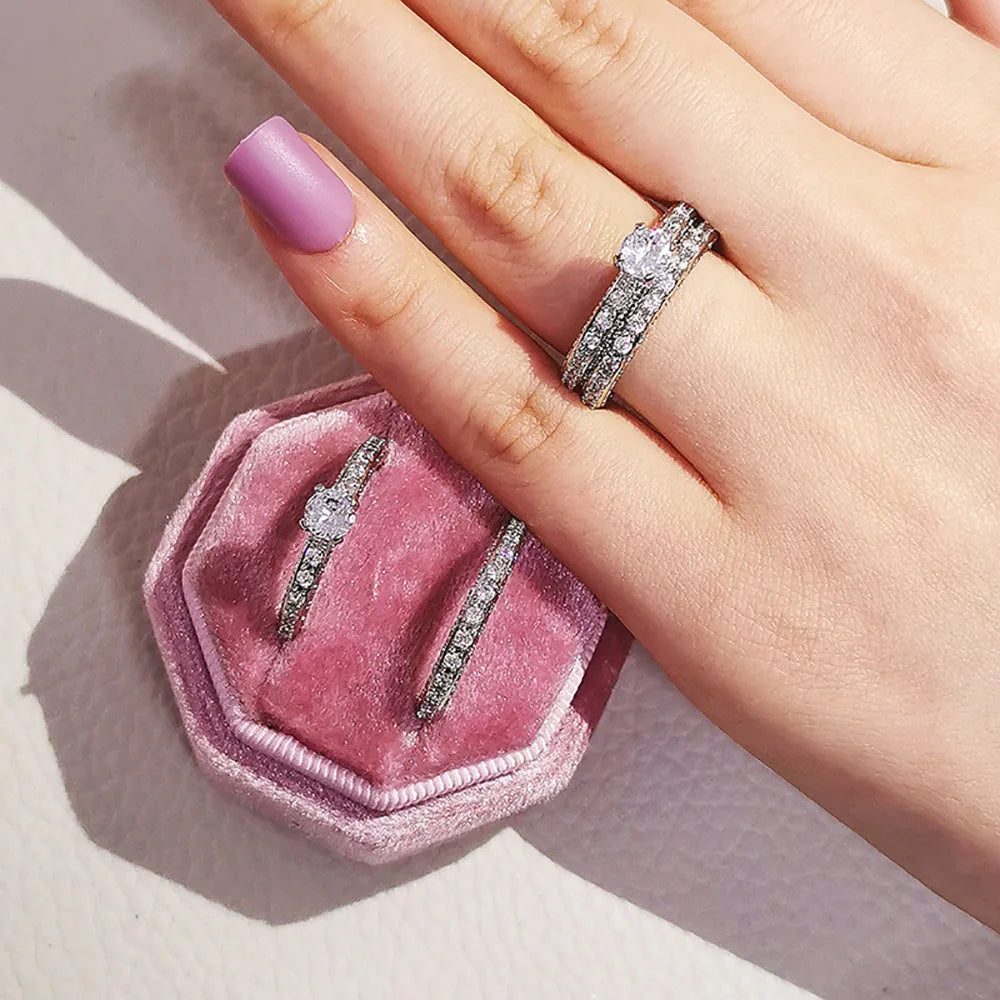 Shiny High Quality Zircon Double Layer Ring - Balmas Jewelry