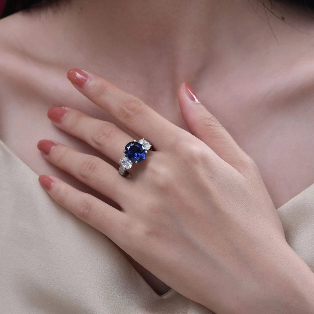 Sterling Silver Oval Sapphire Ring - Balmas Jewelry