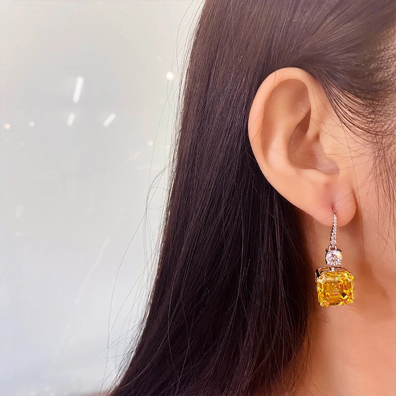 Asscher Cut Gemstone Drop Earrings - Balmas Jewelry